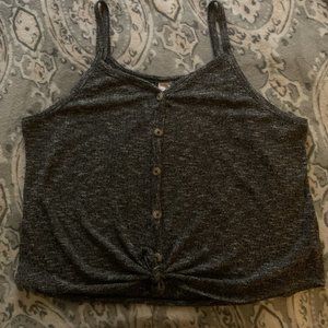 No Boundaries Grey Button Crop Top with Tied Knot in front